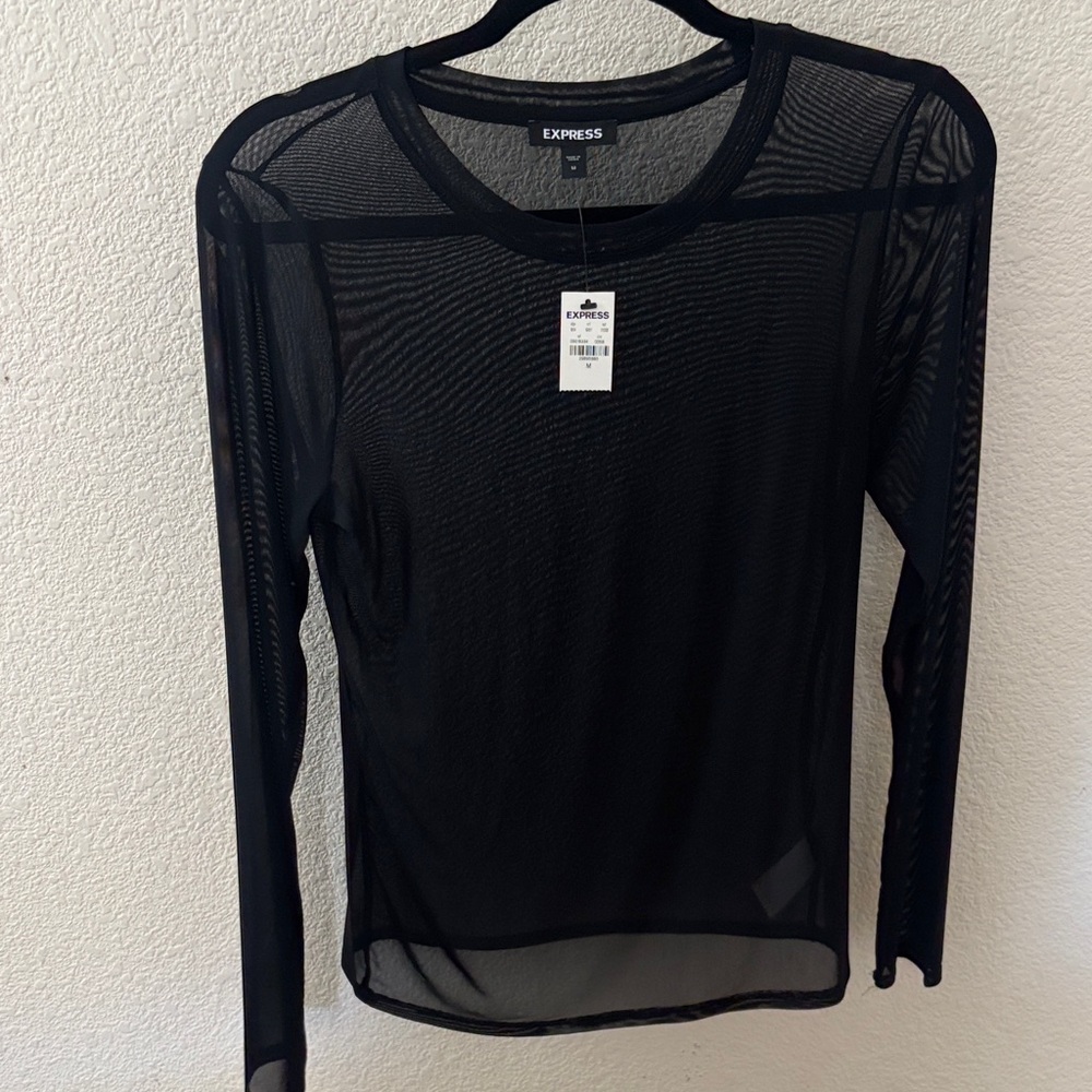 Express Black Mesh Long Sleeve Blouse